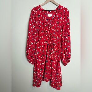 Maeve Anthropologie Womens Babydoll Floral Knee Length Dress Size 10 Red Spring
